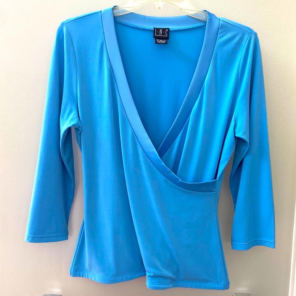 INC Beautiful Blue v neck Blouse size M